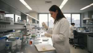 Ένας επιστήμονας ετοιμάζει δείγματα στο εργαστήριο, ακολουθώντας προσεκτικά τα βήματα της έρευνάς του.