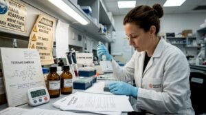 Επιστήμονας πραγματοποιεί έρευνα με πεπτίδια σε εργαστήριο.