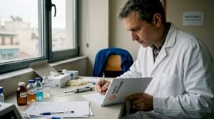 Ένας επιστήμονας σημειώνει παρατηρήσεις κατά τη διάρκεια πειραμάτων με πεπτίδια στο εργαστήριο.