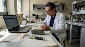 Επιστήμονας σε εργαστήριο εξετάζει δείγματα retatrutide