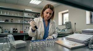 Ένας επιστήμονας εργάζεται στο εργαστήριο, χρησιμοποιώντας πιπέτα για να πραγματοποιήσει πειράματα.