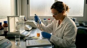 Ο εργαστηριακός τεχνικός ετοιμάζει υλικά για έρευνα σε πεπτίδια.