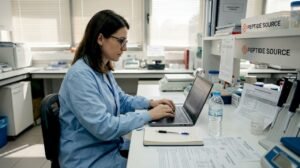 Ερευνητής στον χώρο της ιατρικής καταγράφει τα αποτελέσματα κλινικής μελέτης.